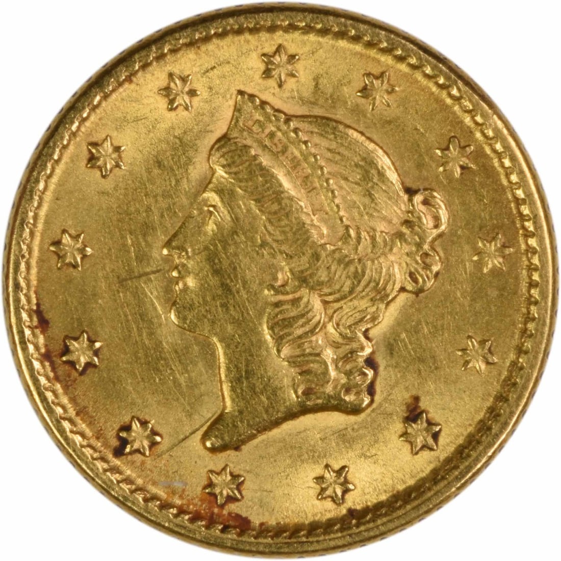 Gold 1 AU Slider Type 1853 Uncertified: Gold 1 AU Slider Type 1853 Uncertified The 1853 $1 Gold Slider is a rare and historic coin, featuring a reeded edge and a diameter of 12.70 millimeters, weighing 1.67 grams. Certified as Uncertified C