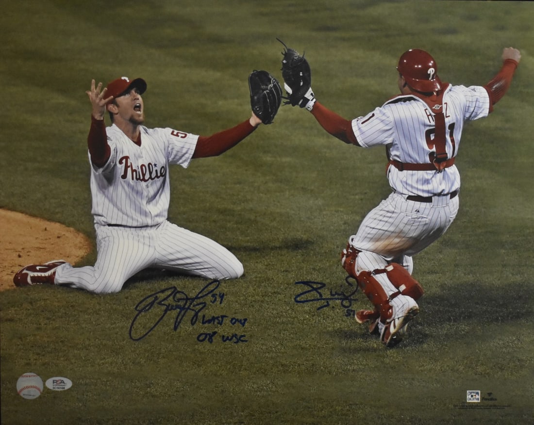 Signed Photo 2008 WS Phillies Last Out Carlos Ruiz Brad Lidge 16x20 5200 (1 of 3)