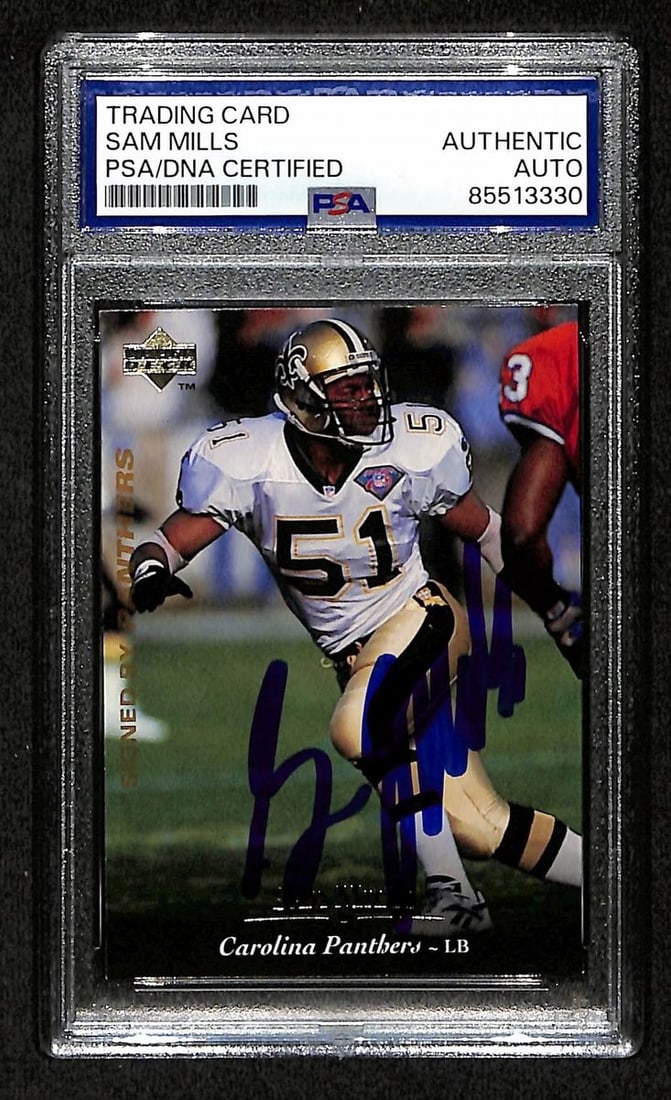 Signed Sam Mills HOF Saints Panthers 1995 Auto Upper Deck #293: Signed Sam Mills HOF Saints Panthers 1995 Auto Upper Deck #293 Item Specifics: Autograph Authentication: Professional Sports Authenticator (PSA) Original/Reprint: Original Product: Trading Card