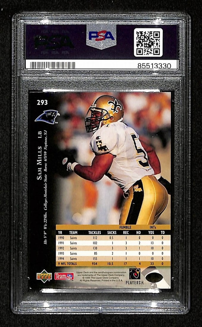 Signed Sam Mills HOF Saints Panthers 1995 Auto Upper Deck #293 - 2