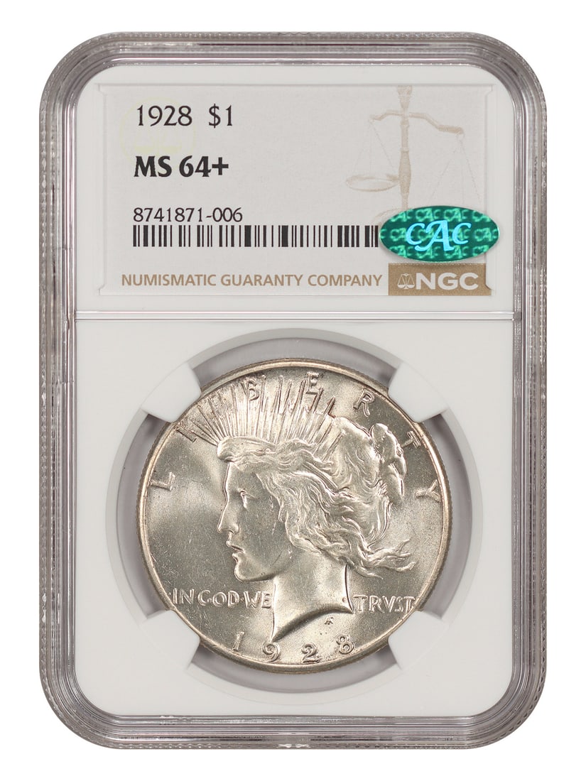 1928 $1 NGC/ CAC MS64+ - Peace Dollar - Key Date: 1928 $1 NGC/ CAC MS64+ - Peace Dollar - Key Date The 1928 $1 Peace Dollar is a highly sought-after coin, and this NGC/ CAC certified MS64+ specimen is a standout example. With its high grade and