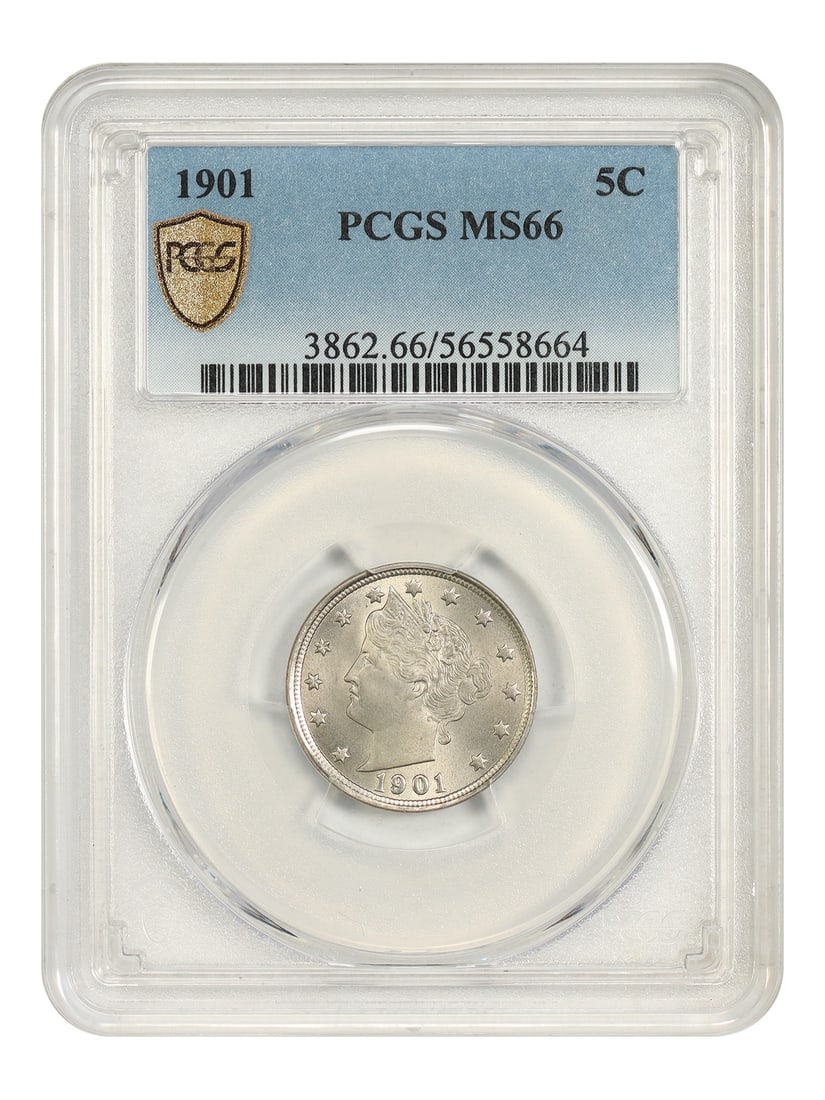 1901 5C PCGS MS66 - Liberty Nickel: 1901 5C PCGS MS66 - Liberty Nickel The 1901 5C PCGS MS66 Liberty Nickel is a stunning example of early American coinage, boasting a high level of detail and luster. Certified by the Professional Coin 