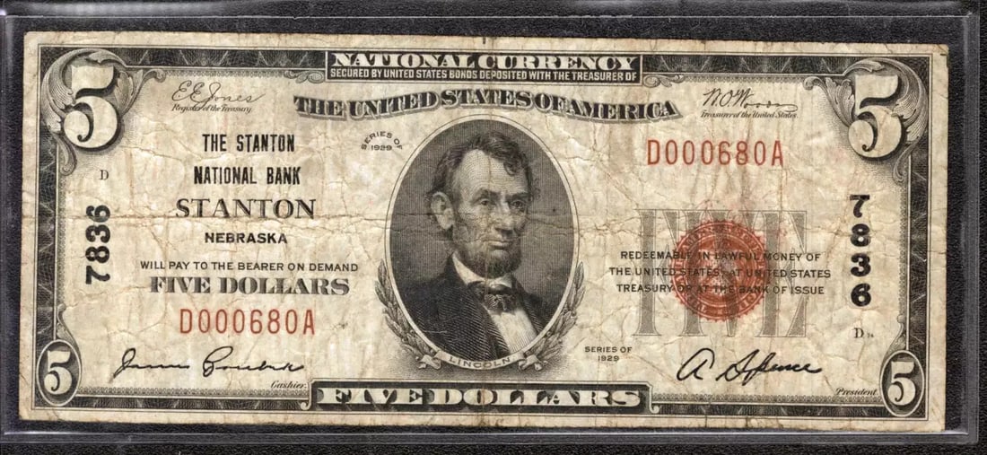 1929 $5 STANTON NATIONAL BANKNOTE CURRENCY STANTON NEBRASKA (680A): 1929 $5 STANTON NATIONAL BANKNOTE CURRENCY STANTON NEBRASKA (680A) Item Specifics: Certification: Uncertified Series Year: 1929 Year: 1929 Circulated/Uncirculated: Circulated Country: United States Ca