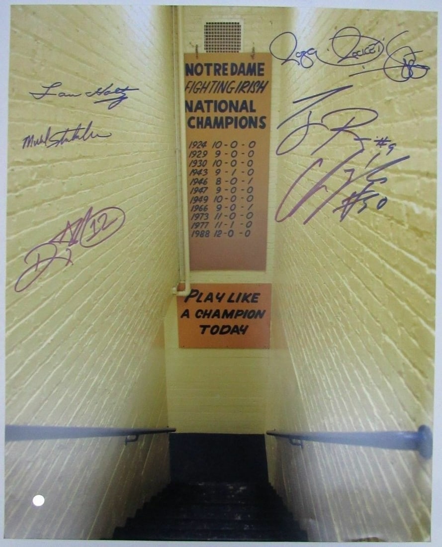 Tunnel Shot 16x20 Photo Signed by Holtz/ Ismail/ Rice Champs 1988 Notre Dame (1 of 5)
