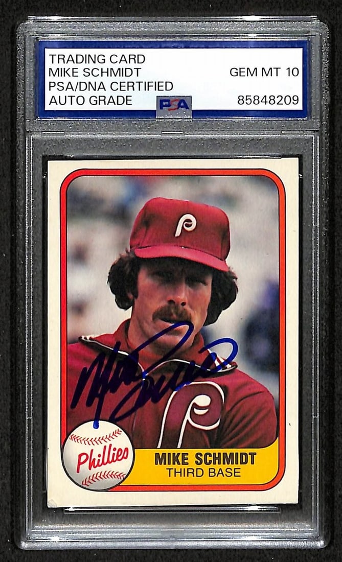 Mike Schmidt 1981 Fleer Card Signed Phillies HOF PSA DNA Auto GEM: Mike Schmidt 1981 Fleer Card Signed Phillies HOF PSA DNA Auto GEM Item Specifics: Original/Reprint: Original Product: Photo Sport: Baseball Product Disclaimer: Not affiliated with any team or league. 