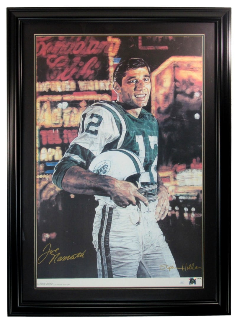 Joe Namath NY Jets HOF Signed 26x28 Stephen Holland Lithograph Framed JSA 205184: Joe Namath NY Jets HOF Signed 26x28 Stephen Holland Lithograph Framed JSA 205184 Item Specifics: Autograph Authentication: James Spence Authentication (JSA) Original/Reprint: Original Product: Photo S