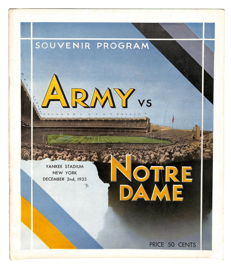12/ 2/ 1933 Army vs. Notre Dame College Program 185793: 12/ 2/ 1933 Army vs. Notre Dame College Program 185793 Original 1933 Army vs. Notre Dame College Football Program, featuring a historic matchup between two of the nation's top teams, with the Army