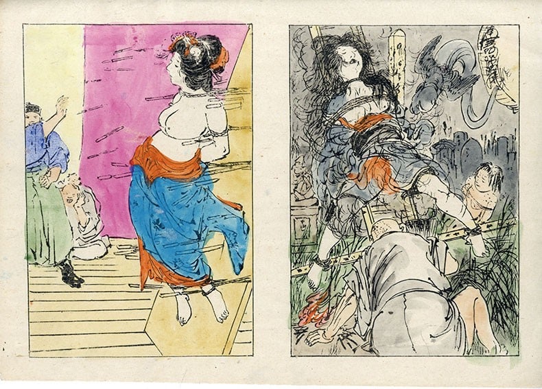 Seiu Ito Japanese Woodblock Print Seme zu Torture Scene Colored Washi Art B (1 of 8)
