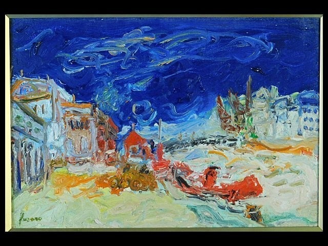 Jean Fusaro Remorqueur Rouge 1970 Original Oil Painting French Lyon Art (1 of 10)