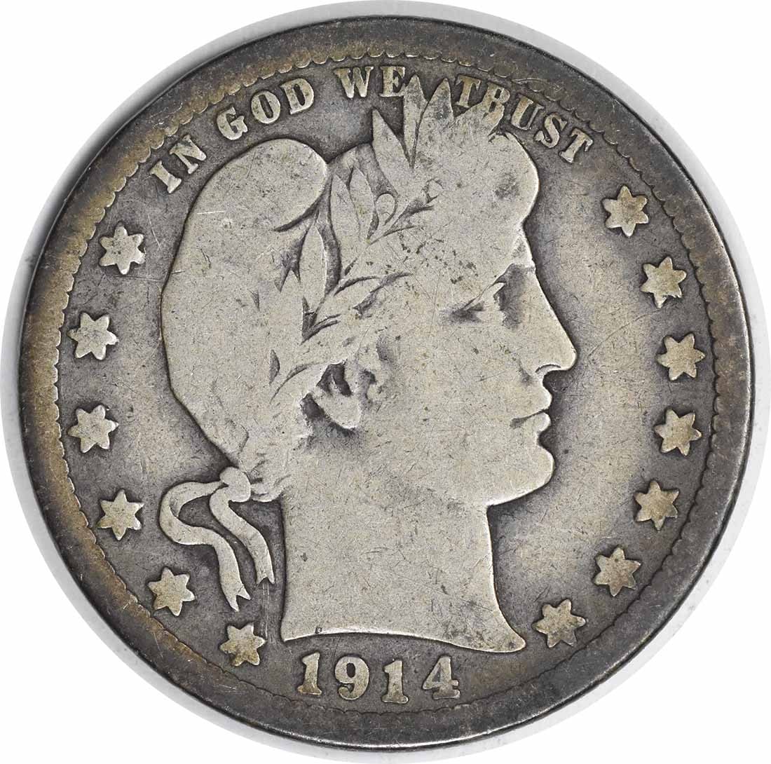 Quarter Barber 1914-S Silver Uncertified: Quarter Barber 1914-S Silver Uncertified The 1914-S Quarter Barber is a circulated coin with a rich history, featuring the iconic design of Charles E. Barber and a silver composition that makes it a v