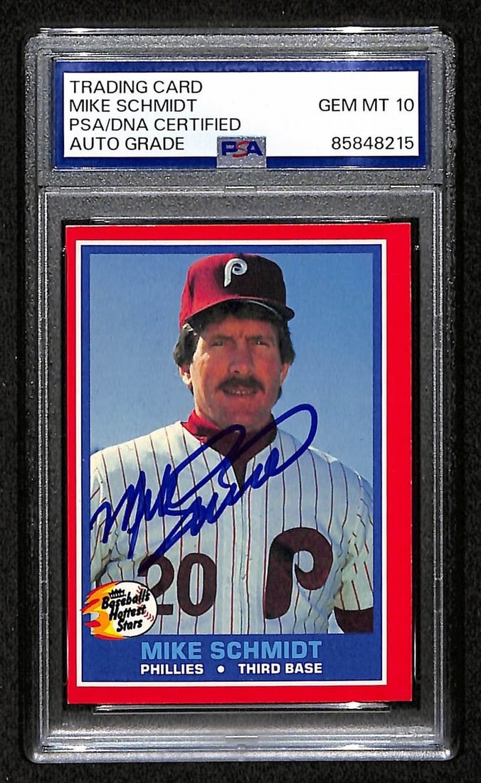 Mike Schmidt 1987 Fleer Card #35 Phillies HOF Signed PSA/ DNA Auto GEM 10 209374: Mike Schmidt 1987 Fleer Card #35 Phillies HOF Signed PSA/ DNA Auto GEM 10 209374 Signed by Mike Schmidt, the 1987 Fleer card is a rare and highly sought-after collectible, featuring a GEM 10 PSA/DNA A