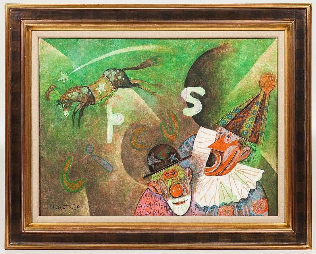 Japanese Modern Signed Gouache Original Pastel Art Circus Barker Matabee: Japanese Modern Signed Gouache Original Pastel Art Circus Barker Matabee Item Specifics: Artist: Matabee Goto Matabei Goto Unit Of Sale: Single Piece Signed By: Matabee Goto Signed: Yes Size: Large Ma