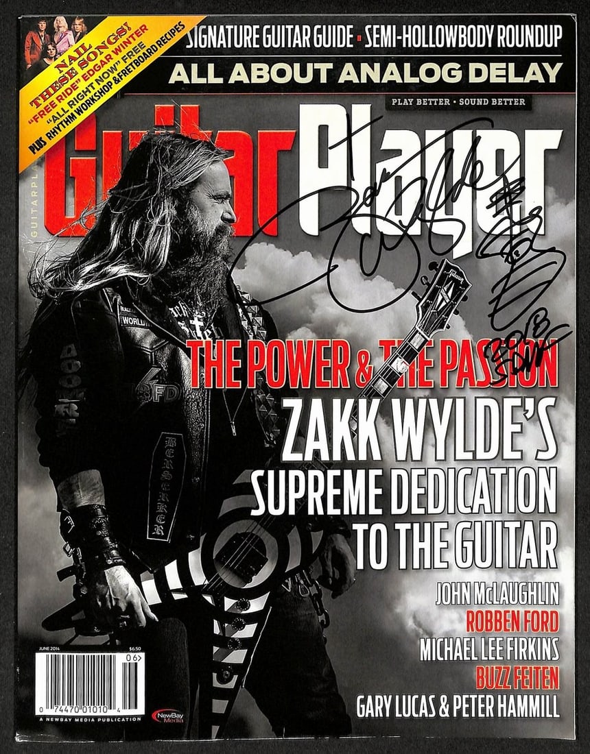 Zakk Wylde Autographed/ Signed 2014 Guitar Player Magazine Ozzy JSA 211760: Zakk Wylde Autographed/ Signed 2014 Guitar Player Magazine Ozzy JSA 211760 Zakk Wylde's 2014 guitar spread across the pages of Guitar Player Magazine, showcasing his iconic style. The magazine feature