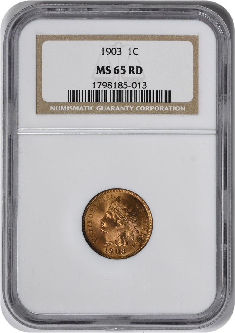 MS65RD 1903 Indian Cent: MS65RD 1903 Indian Cent MS65RD 1903 Indian Cent: A stunning example of the 1903 Indian Cent, graded MS65 by the NGC, showcasing exceptional condition and detail. This Uncirculated coin features a rich