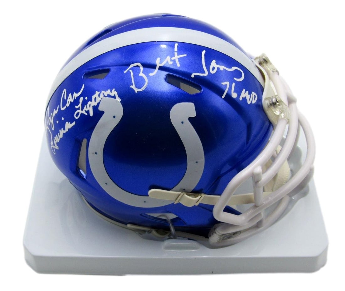 Bert Jones/ Roger Carr Autographed/ Inscribed Colts Mini Helmet JSA/ BAS 201605: Bert Jones/ Roger Carr Autographed/ Inscribed Colts Mini Helmet JSA/ BAS 201605 Item Specifics: Autograph Authentication: JSA Original/Reprint: Original Product: Helmet Sport: Football Team: Baltimore