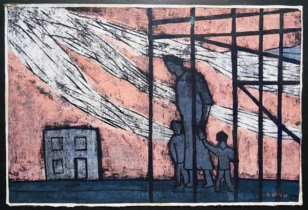 Rare 1957 Woodblock Print Mother Child Signed Ed Ono (1 of 6)
