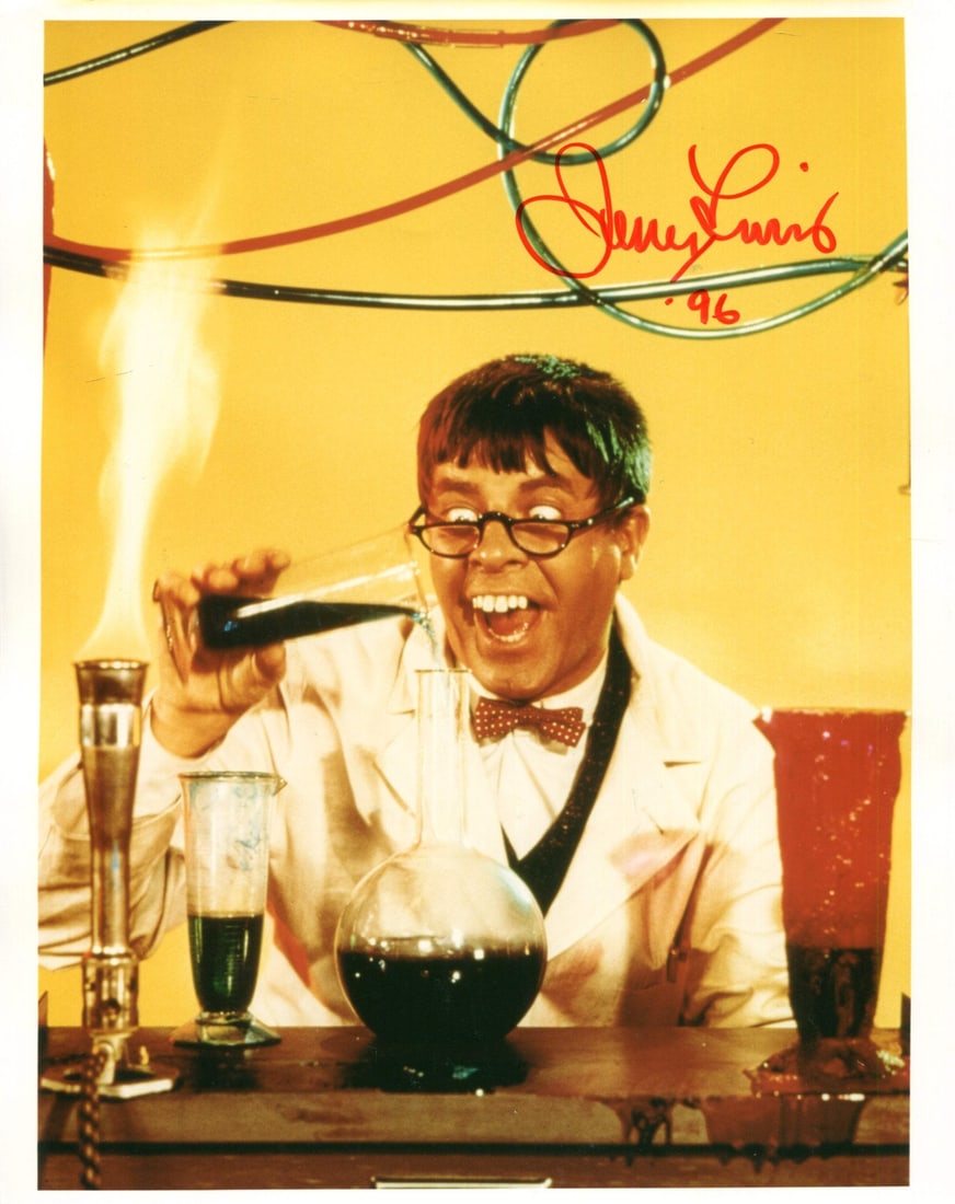 Lewis Jerry Autographed Photo 8x10: Lewis Jerry Autographed Photo 8x10 Jerry Lewis' iconic smile shines brightly in this 8x10 photo, signed in red sharpie across the front. The image is a rare and unique piece of memorabilia, bearing th