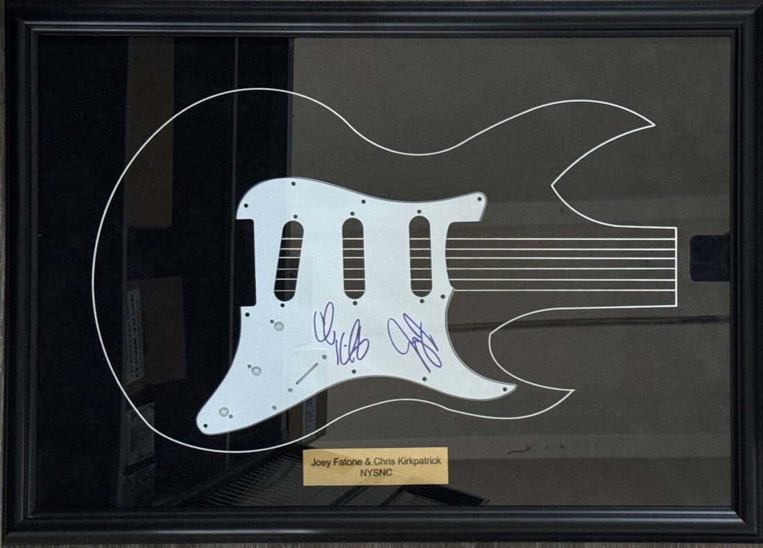 Joey Fatone Chris Kirkpatrick autographed framed guitar pickguard (1 of 2)