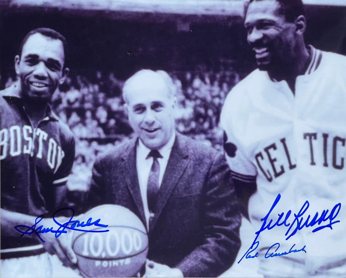 Sam Jones Bill Russell Red Auerbach Autographed Basketball Photo 8x10 (PSA) (1 of 2)