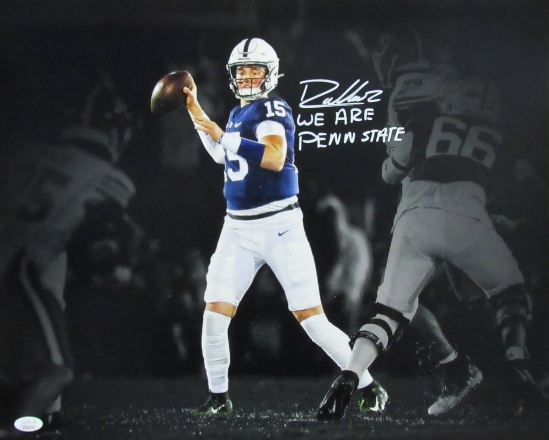 Drew Allar Autographed 16x20 Photo inscribed We Are Penn State JSA 182887: Drew Allar Autographed 16x20 Photo inscribed We Are Penn State JSA 182887 Drew Allar, the legendary Penn State quarterback, has signed this 16x20 photo. The image bears the JSA 182887 authentication m