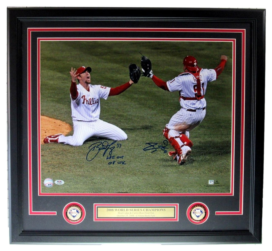 Brad Lidge/ Carlos Ruiz Signed Phillies Photo 16x20 2008 World Series Framed PSA (1 of 4)