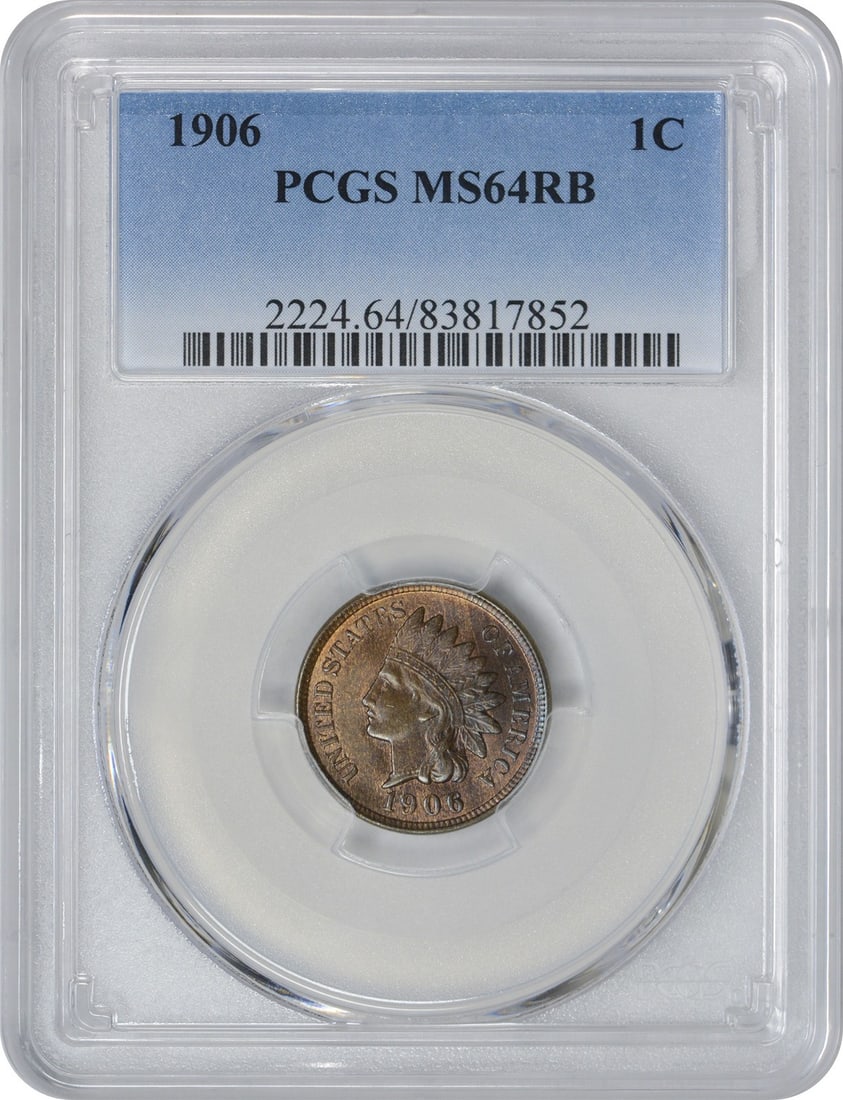 Indian Cent MS64RB PCGS: Indian Cent MS64RB PCGS The 1906 Indian Cent MS64RB PCGS is a highly graded, uncirculated coin featuring a striking design by Charles E. Barber. Certified by PCGS, this coin boasts a high level of det