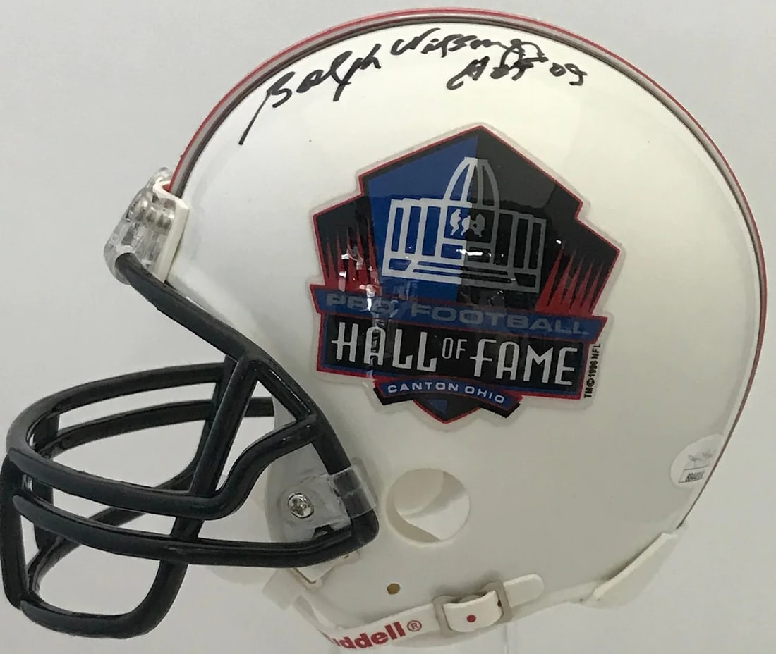 Ralph Wilson Jr JSA Autographed Hall of Fame Mini Helmet: Ralph Wilson Jr JSA Autographed Hall of Fame Mini Helmet Signed by Hall of Fame quarterback Ralph Wilson Jr, this mini helmet bears a black sharpie inscription "HOF 09" across the side. Authenticity i