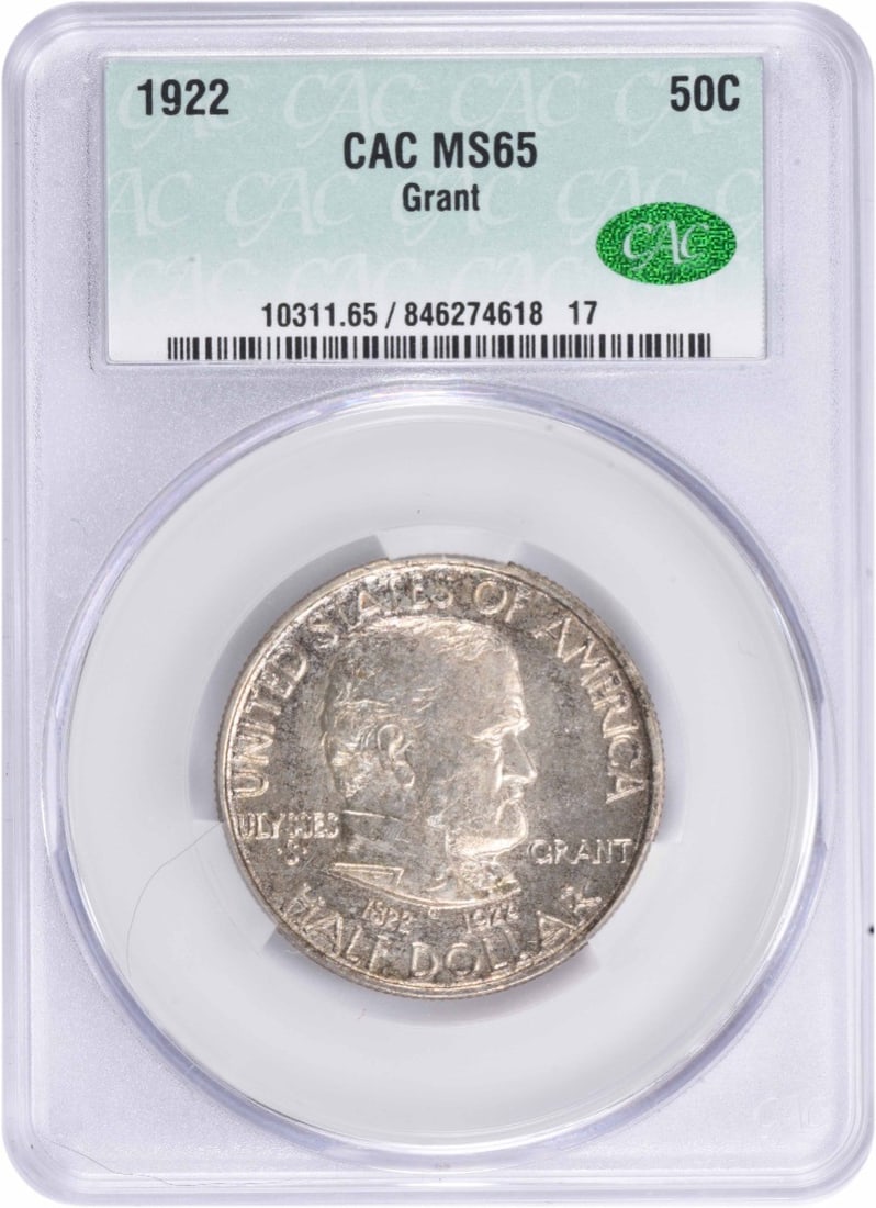 Commemorative Silver Half Dollar MS65 CACG Grant: Commemorative Silver Half Dollar MS65 CACG Grant The 1922 Commemorative Silver Half Dollar MS65 CACG Grant boasts a stunning MS65 grade, a testament to its exceptional condition, and a CACG certificat