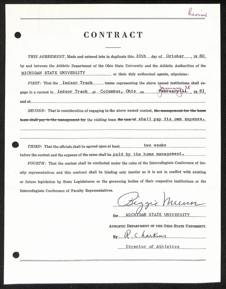 Signed Auto Contract HOF Munn Biggie JSA State Michigan Coach: Signed Auto Contract HOF Munn Biggie JSA State Michigan Coach Signed auto contract featuring a notable figure from the world of football, this unique item bears a signature and is officially licensed 
