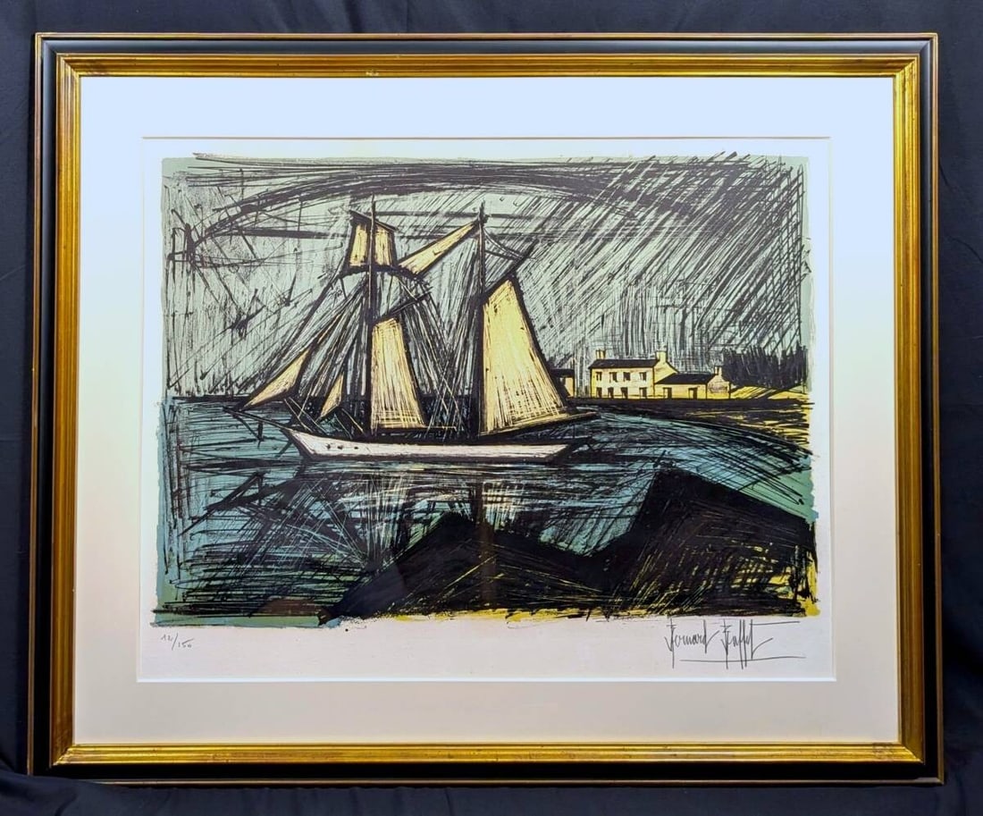 Bernard Buffet Sailing Ship Lithograph Signed ED 12/ 150 Framed French Art (1 of 10)