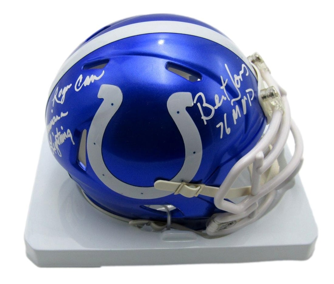 Roger Carr Autographed JSA Inscribed Mini Helmet Colts Bert Jones: Roger Carr Autographed JSA Inscribed Mini Helmet Colts Bert Jones Roger Carr's autographed mini helmet from the Baltimore Colts features a JSA authenticated signature, making it a unique collectible f