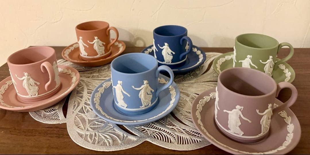 Wedgwood Dancing Hours Demitasse Cup Saucer 6 Set Jasper Bone China England (1 of 8)