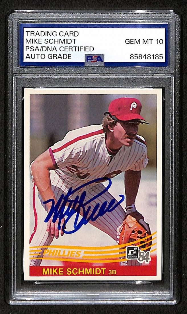 Mike Schmidt 1984 Donruss Card #183 Phillies HOF Signed PSA/ DNA Auto GEM 10 8803: Mike Schmidt 1984 Donruss Card #183 Phillies HOF Signed PSA/ DNA Auto GEM 10 8803 Item Specifics: Original/Reprint: Original Product: Photo Sport: Baseball Product Disclaimer: Not affiliated with any 