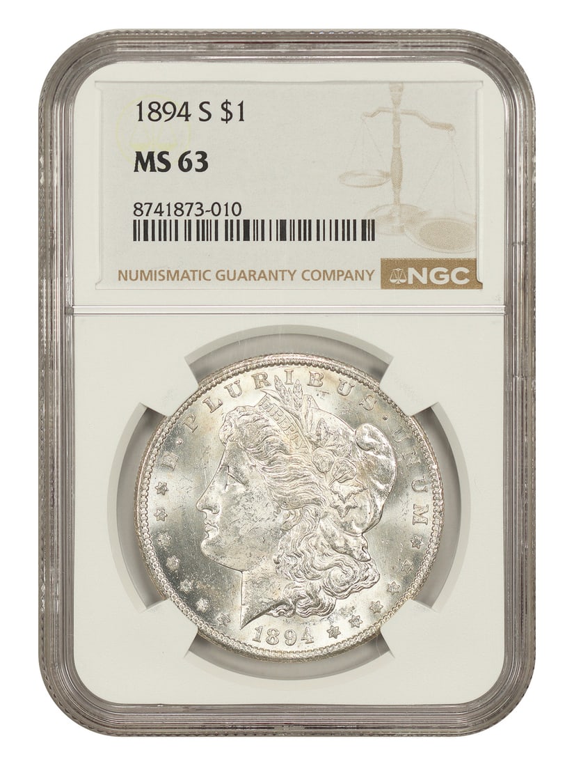 1894-S $1 NGC MS63 - Morgan Dollar - Scarce S-Mint Morgan: 1894-S $1 NGC MS63 - Morgan Dollar - Scarce S-Mint Morgan The 1894-S $1 Morgan Dollar is a highly sought-after coin, particularly among collectors due to its scarce S-Mint production. This NGC-certifi
