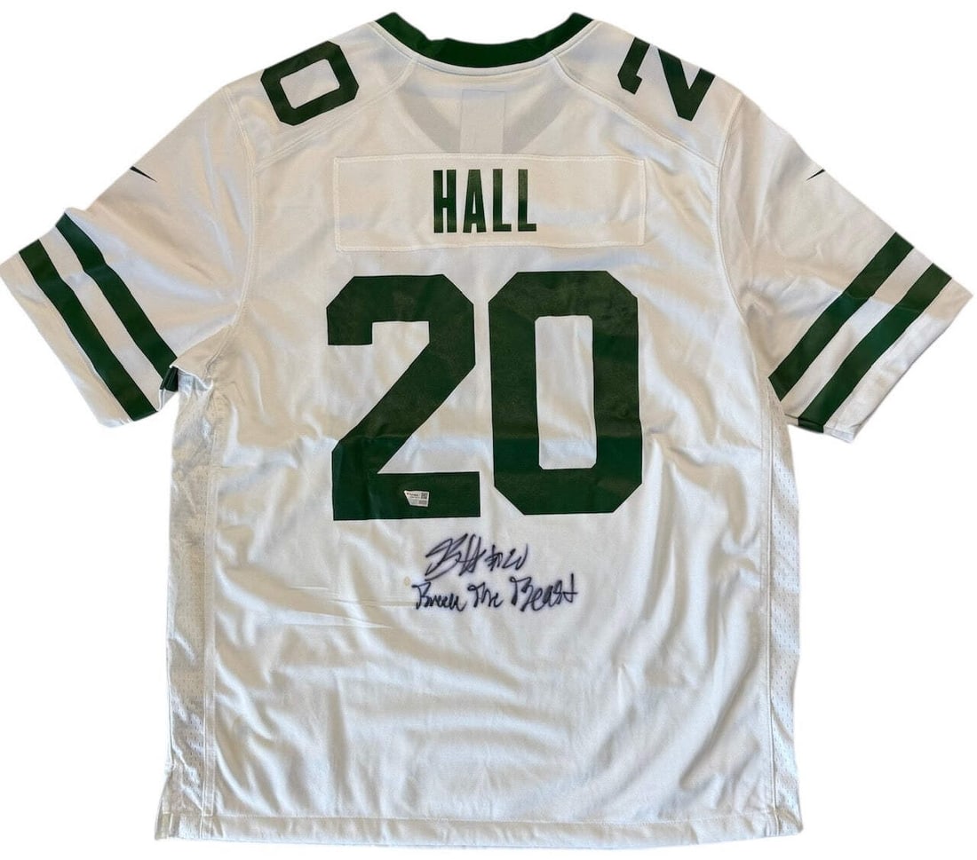 Breece Hall Autographed New York Jets Authentic Nike Jersey (Fanatics): Breece Hall Autographed New York Jets Authentic Nike Jersey (Fanatics) Breece Hall Autographed New York Jets Authentic Nike Jersey is signed in black sharpie on the back of the jersey with inscription