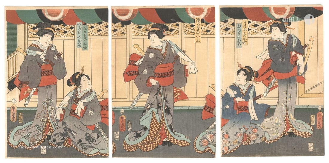 Woodblock Print Toyokuni III Japanese Antique Triptych Scene 1858 Ukiyo e Kabuki: Woodblock Print Toyokuni III Japanese Antique Triptych Scene 1858 Ukiyo e Kabuki Item Specifics: Artist: Toyokuni III Subject: Kabuki Theater Material: Paper Style: Japanese Year Of Production: 1858 P