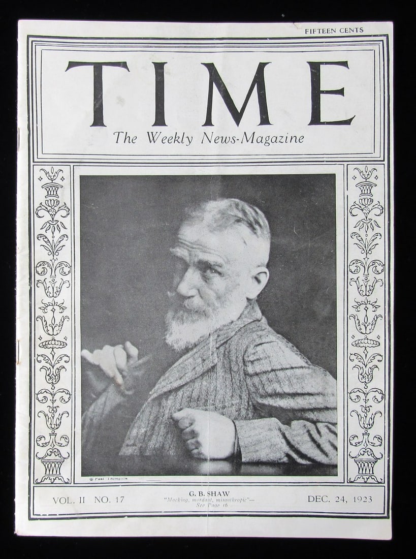 Time Magazine Vol II No 17 December 24, 1923 George Benard Shaw 183339: Time Magazine Vol II No 17 December 24, 1923 George Benard Shaw 183339 Time Magazine Vol II No 17, December 24, 1923, features a notable article on George Bernard Shaw, a renowned Irish playwright and