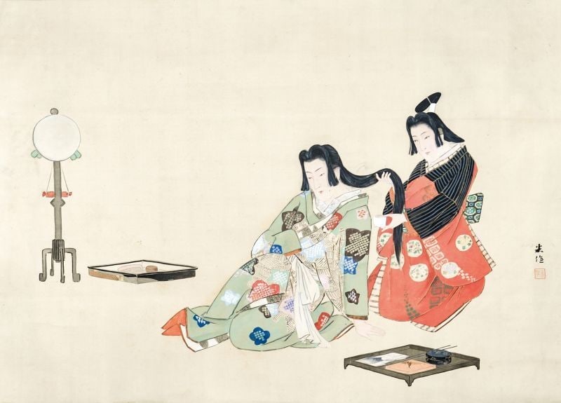 Lady Beisaku Japanese Painting Applying Scroll Period Meiji Taguchi: Lady Beisaku Japanese Painting Applying Scroll Period Meiji Taguchi Item Specifics: Artist: Taguchi Beisaku Subject: Bijin-ga (Beautiful Woman) Makeup Scene Material: Ink and Color on Paper or Silk St