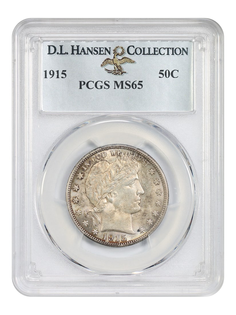 PCGS MS65 ex D.L. Hansen 50c 1915: PCGS MS65 ex D.L. Hansen 50c 1915 The PCGS MS65 ex D.L. Hansen 50c 1915 is a highly graded uncirculated coin, certified by the Professional Coin Grading Service with a high level of detail preservatio