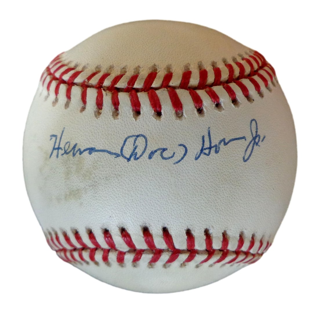 Herman Doc Horn Autographed OAL Baseball Negro League KC Monarchs JSA 179827: Herman Doc Horn Autographed OAL Baseball Negro League KC Monarchs JSA 179827 Signed by Herman "Doc" Horn, a legendary player for the Kansas City Monarchs, this OAL baseball is a rare piece of Negro Le