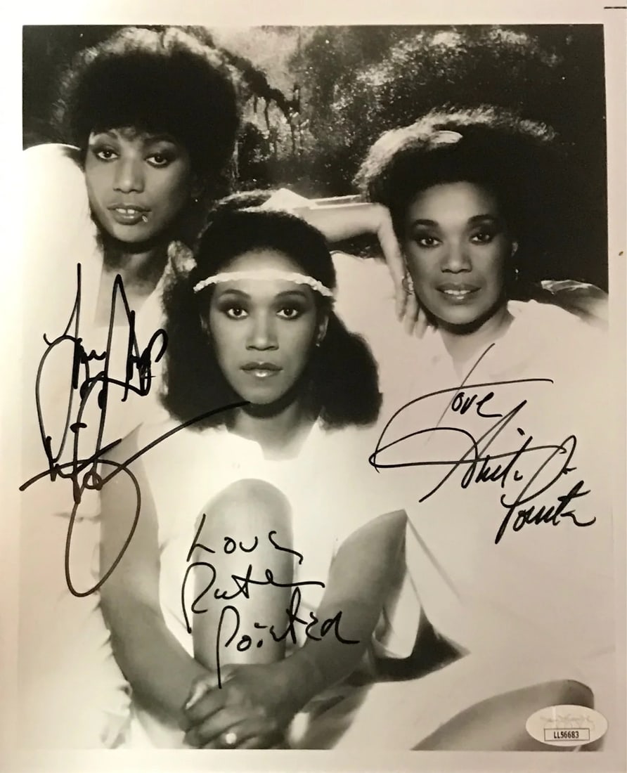 Sisters Pointer Autographed Photo 8x10: Sisters Pointer Autographed Photo 8x10 Item Specifics: Brand: James Spence Authentication (JSA) June Pointer Anita Pointer & Ruth Pointer Autographed 8x10 Photo Signed in black sharpie across the