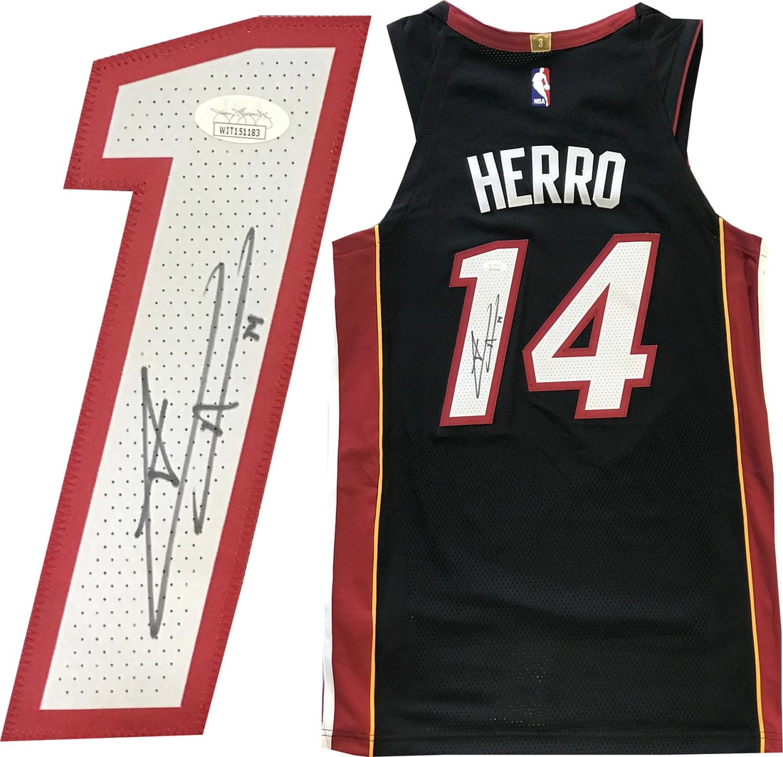 Authentic Miami Heat Jersey Autographed by Tyler Herro: Authentic Miami Heat Jersey Autographed by Tyler Herro Item Specifics: Brand: James Spence Authentication (JSA) Tyler Herro Autographed Miami Heat Authentic Black Jersey Signed in black sharpie across