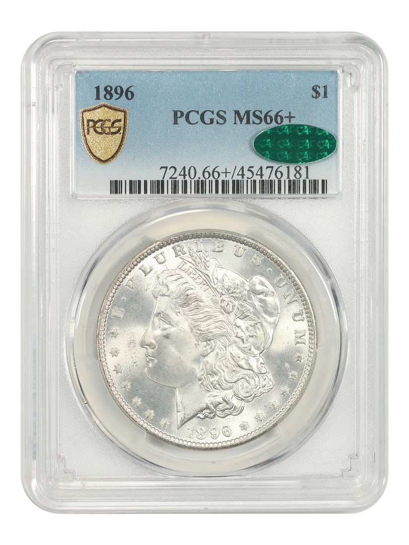 1896 $1 PCGS/ CAC MS66+ - Morgan Dollar - Popular P-Mint Morgan: 1896 $1 PCGS/ CAC MS66+ - Morgan Dollar - Popular P-Mint Morgan The 1896 $1 Morgan Dollar is a highly sought-after coin, certified MS66+ by PCGS and CAC, showcasing exceptional condition and detail. T