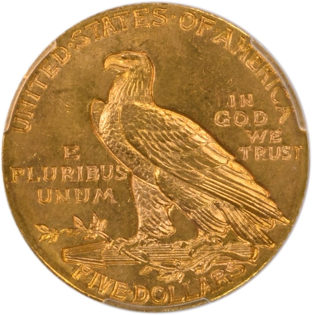 MS64+ Gold Indian $5 1908 - 3