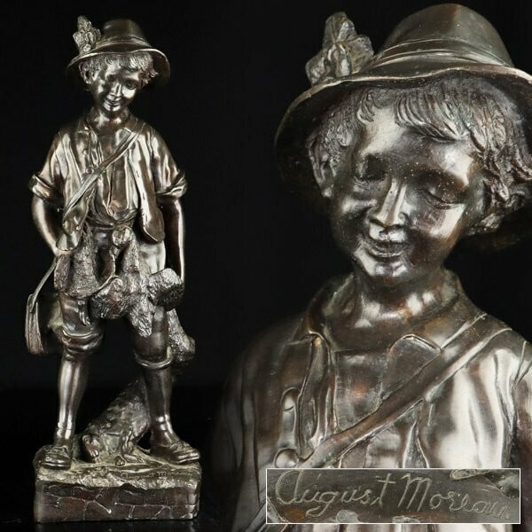 Antique Bronze Statue Little Hunter French 1900s Auguste Moreau 20in Tall: Antique Bronze Statue Little Hunter French 1900s Auguste Moreau 20in Tall Item Specifics: Artist: AUGUSTE MOREAU Unit Of Sale: Single Piece Signed By: AUGUSTE MOREAU Size: Large Signed: Yes Period: Hi