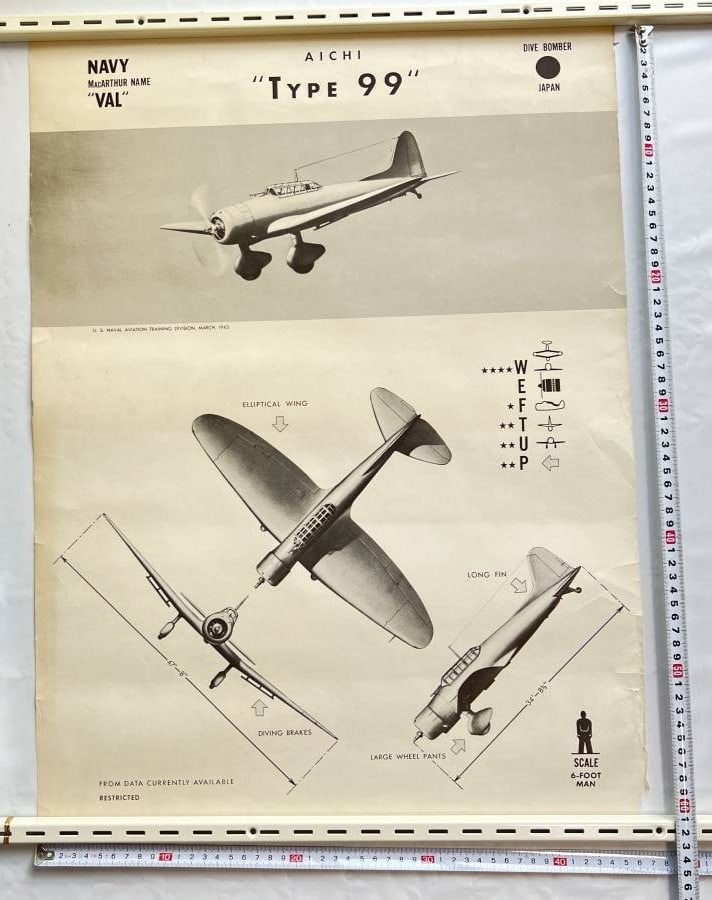 Navy ID Poster 1943 Aichi Type 99 VAL Dive Bomber Original Japan WWII (1 of 9)