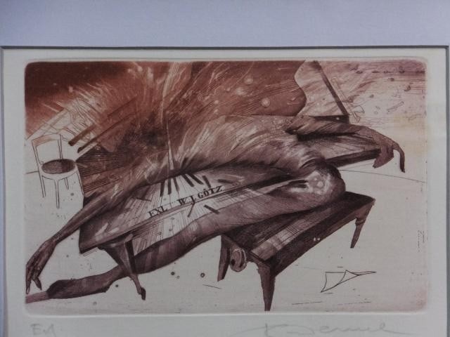 Karel Demel Original Etching Print "Hand (n) DLAN" 1998 Signed Czech Art Framed (1 of 5)