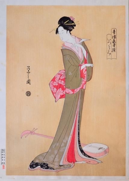 Woodblock Print Geisha by Eishi Itutomi Chobunsai Seiro Japanese 54x40cm: Woodblock Print Geisha by Eishi Itutomi Chobunsai Seiro Japanese 54x40cm Item Specifics: Artist: Chobunsai Eishi Subject: Geisha / Beautiful Woman (Bijin-ga) Material: Washi paper Style: Japanese Size
