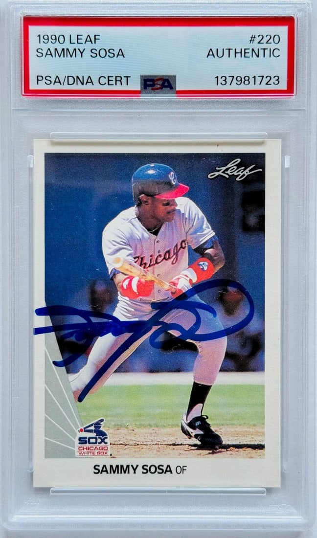 Sosa Sammy Autographed Rookie Card 1990 Leaf PSA (1 of 2)