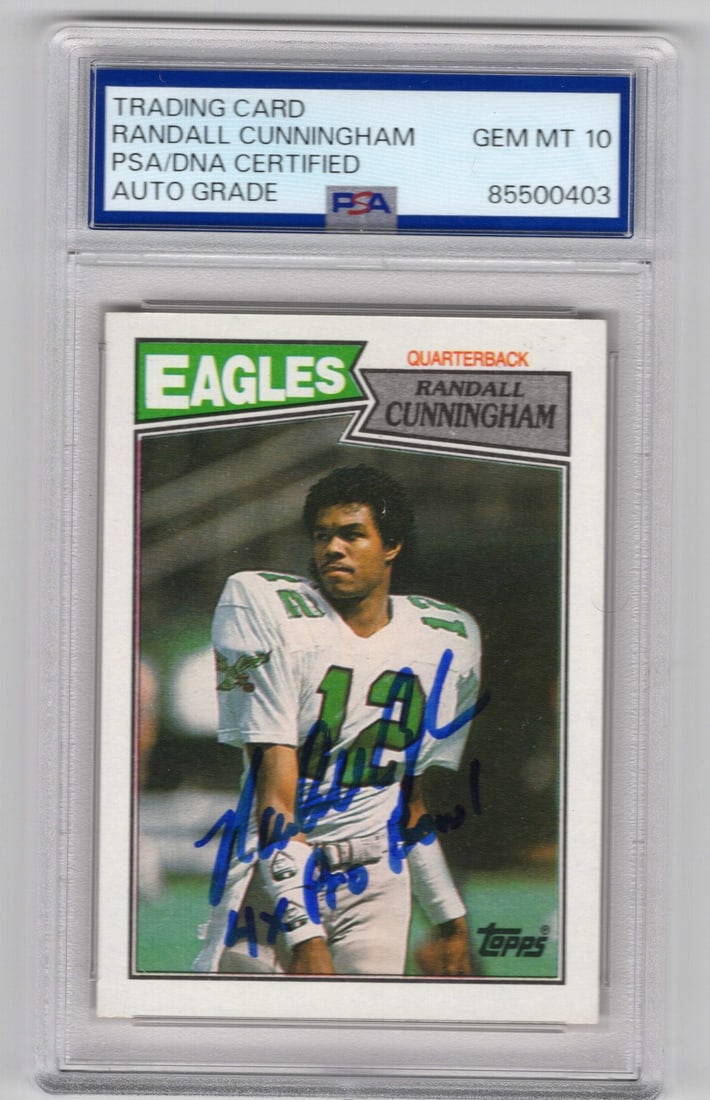 Cunningham 10 PSA Auto Grade 1990 Fleer Autographed Card: Cunningham 10 PSA Auto Grade 1990 Fleer Autographed Card PSA Auto Grade 10 card featuring Randall Cunningham's autograph from the 1990 Fleer set, expertly authenticated and shipped from Dania Beach, F